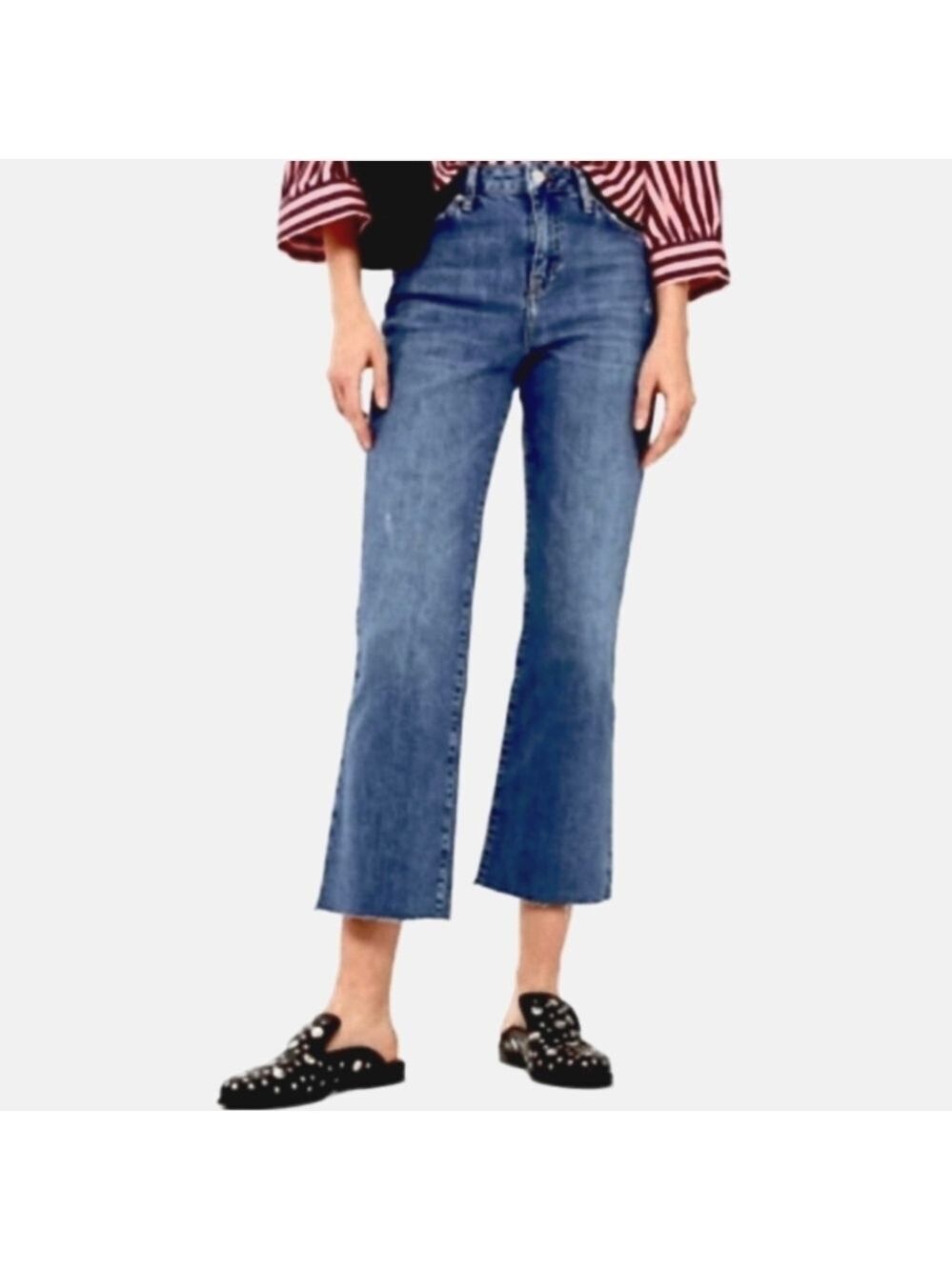 TOP SHOP Moto Free Cropped Flare Raw Edge Jeans Size 25